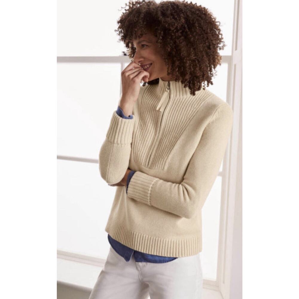 Boden Caithness Cozy Sweater wool mix zip neck with turn-up cuffs size LARGE